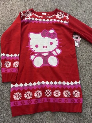 Suéter Vestido Tejido Rojo Invierno Vacaciones Niñas Hello Kitty Foto 1 de 4