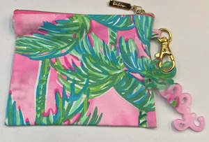 Lilly Pulitzer Green& Pink Zip Nylon Pouch Acrylic Keychain Accessory - Picture 1 of 8