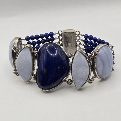 Pulsera Jay King DTR Mine Finds Corazón Lapislázuli Encaje Ágata Druzy Esterlina  Foto 1 de 4