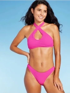 Bikini halter texturizado delantero cruzado Wild Fable rosa XXS - Imagen 1 de 4