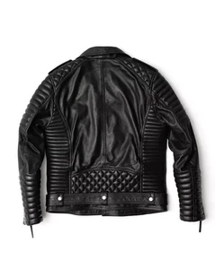 Men's Black Biker Leather Jacket, Quilted Moto Style Winters Jacket, All Sizes. - Picture 1 of 5