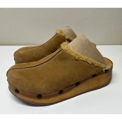 Tamancos de plataforma de madeira MIA mulas cravejados camurça robusto Y2K acabamento de pele sintética feminino 9 M - Imagem 1 de 4