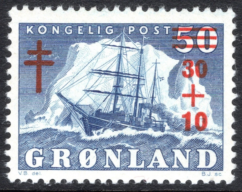 Sello de Groenlandia Scott #B1, 30º + 10º, semipostal, MNH, SCV $4,50 Foto 1 de 1