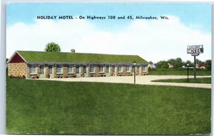 Postal de Holiday Motel on Highways 100 y 45 en Milwaukee Wisconsin década de 1940 - Imagen 1 de 2