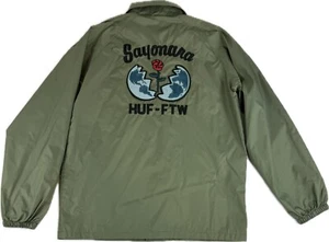 HUF - FTW Sayonara Mens Large Olive Windbreaker Button Down Coaches Jacket - Picture 1 of 12