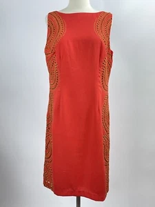 NWT Leslie Fay Dress Red Orange Cutout Embroidery Size 12 - Picture 1 of 11