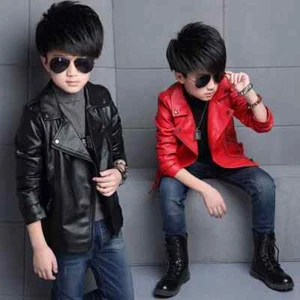 Spring Autumn Boys Leather Jacket Waterproof Zipper PU Coat Gifts Kids Clothes - Picture 1 of 28