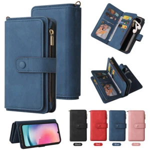 15 Card Zipper Magnetic Flip Wallet Case For Samsung Galaxy A56 A36 A26 A16 A05S - Picture 1 of 53