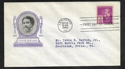#891 3c Famous Americans - Inventors - Cyrus McCormick -  Ioor FDC - Image 1 of 2