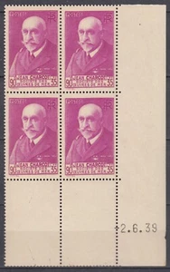 FRANCE : CHARCOT N° 377A BLOC DE 4 COIN DATE DU 2-6-39 NEUF ** SANS CHARNIERE - Picture 1 of 2