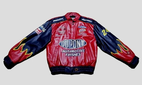 Chase Authentic Jeff Gordon Dupont Flame Sleeve Leather Jacket Men's Large Cover