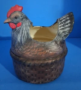 From Old Farm Estate Vntg Ceramic Chicken Hen Sitting on Nest Planter Planter - Picture 1 of 6