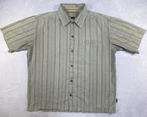 Prana Shirt Mens Short Sleeve Size Large Paisley Stripes Button Up Blue Beige - Picture 1 of 14