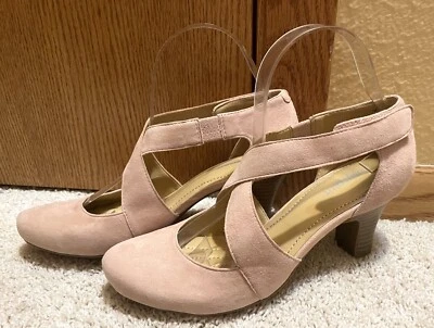 复古 Easy Spirit Esrovana 柔软粉红色腮红麂皮绒高跟鞋 全新带盒 尺寸 7 中号  — 第 1/4 张图片