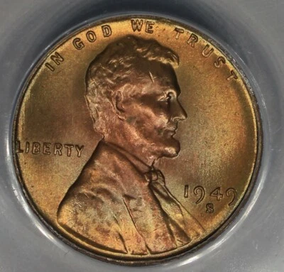 1949-S  .01  ANACS  MS 65 RED  Lincoln Head Cent, Lincoln One Cent - Image 1 of 3
