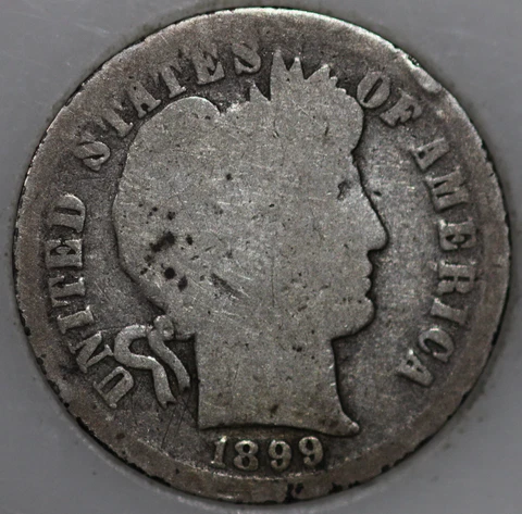 * 1899-P Barber Dime, 90% Silver, 100+ years Old As Shown Cover