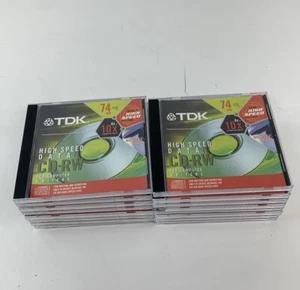 (16) New TDK High Speed Data CD-RW 650MB 74 MIN 10X Rewritable Compact Discs - Picture 1 of 5