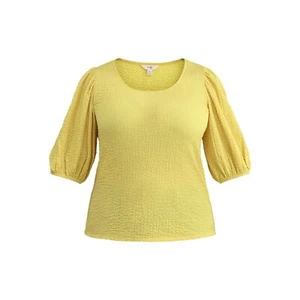 Women’s Yellow Terra & Sky Crinkle Knit Top with Short Sleeves Plus Size 4X - Picture 1 of 5