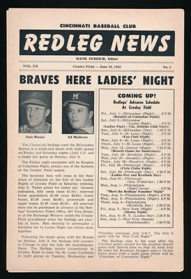 1955 REDLEG NEWS CINCINNATTI NEWSLETTER STAN MUSIAL EDDIE MATHEWS COVER — 第 1/2 张图片