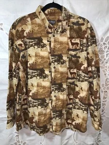 Woolrich Flannel Button Down Shirt Men’s Large Dark Wheat Whitetail Deer Brown - Picture 1 of 5