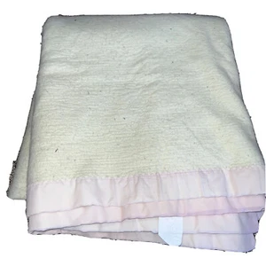 Manta Chatham Vintage 100% Acrílico Crema Rosa Borde Satinado Hecha en EE. UU. 80x90 - Imagen 1 de 7