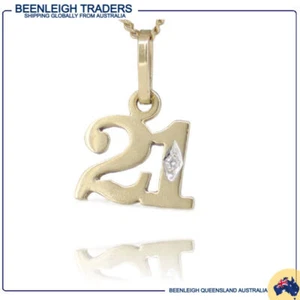 Diamond Set Yellow Gold 21st Birthday Commemorative Charm Genuine 9ct 9k Gold - Picture 1 of 10