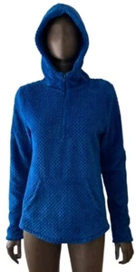 TEK GEAR SzM Plush Teddy Bear Fleece Hooded LS Sweater 1/4 Zip Kangaroo Pkt Blue - Picture 1 of 7