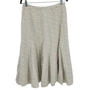 Sundance Skirt Silk Linen Midi Ditzy Floral Godet Prairie Cottage Core Cream 10 - Picture 1 of 11