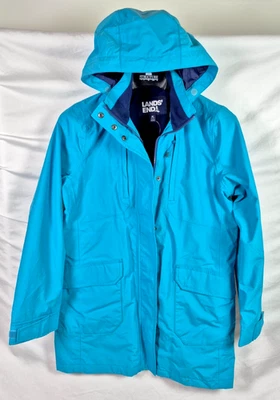 Lands' End Women's Squall Windbreaker Jacket Size Medium Blue Mid Length Hooded - Image 1 of 4
