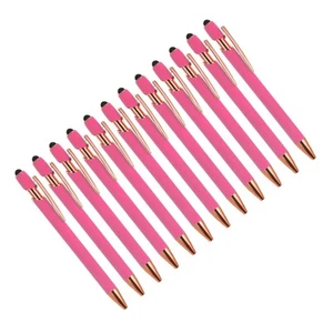 12 Pcs Ballpoint Pen with Stylus Tip 2 in 1 Black Ink 1.0mm Style 2 Rose Red - Picture 1 of 5