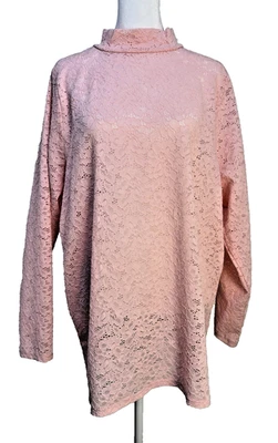 Blusa Top Torrid Para Mujer Rosa Claro Encaje Cuello Simulado Talla 3 Manga Larga Nueva Sin Etiquetas Foto 1 de 4