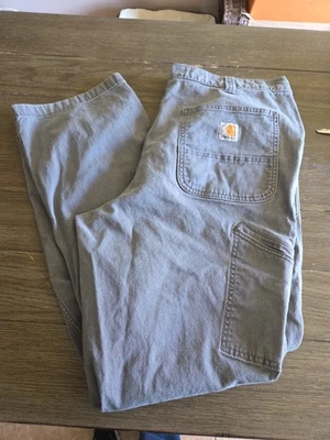 Carhartt Relaxed Fit Pants Mens 38x30 Grey Canvas TOOL Pockets IBEW WORKING  - Image 1 of 4