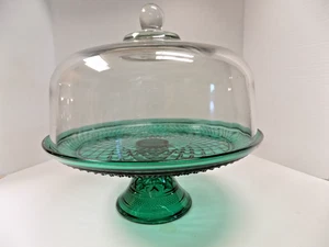 ANCHOR HOCKING GREEN WEXFORD DOME CAKE STAND/PUNCH BOWL  1967-98 Made in USA 12" - Picture 1 of 12