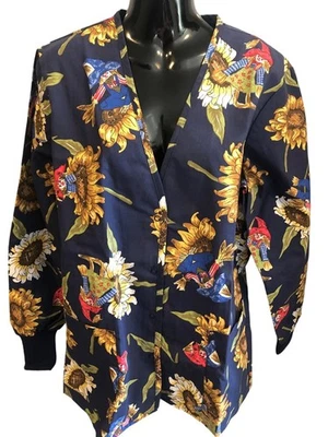 Crest Women's Scrub Top Scarecrow Sunflower Themed Multi-color 100% Cotton - Image 1 of 4