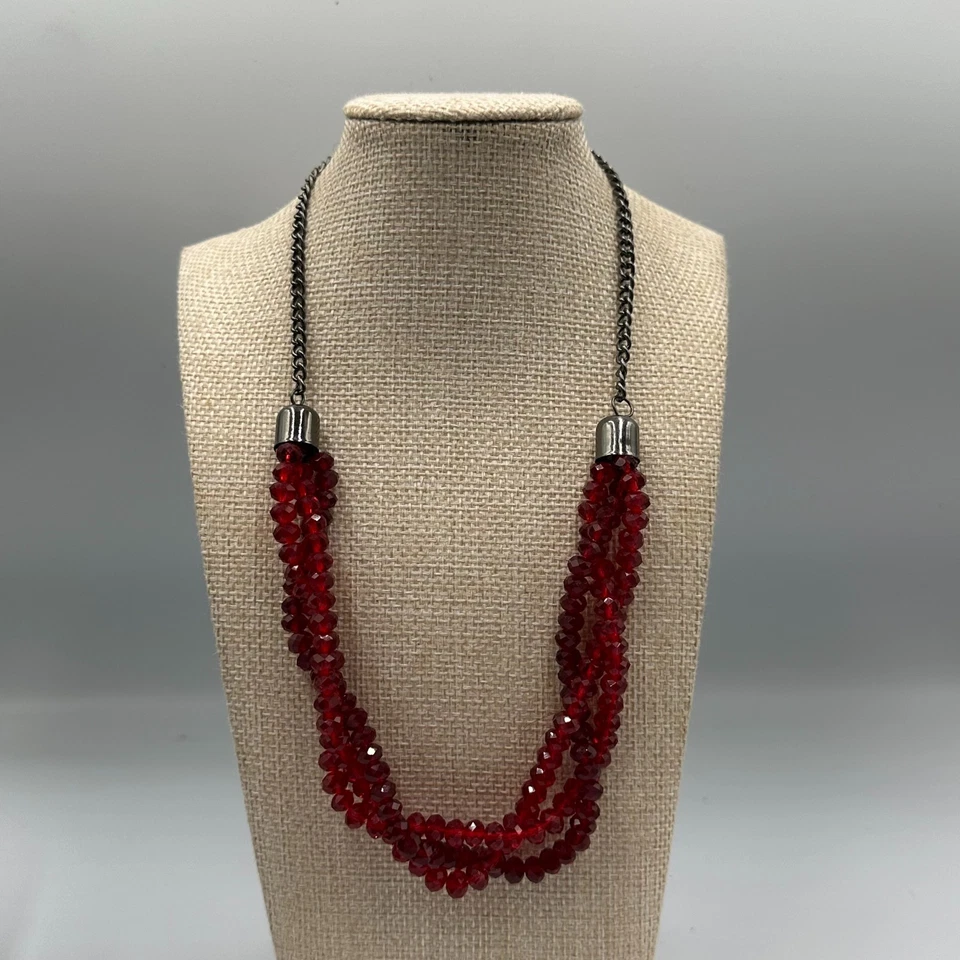 红色玻璃珠项链青铜色调多股刻面珠节日 16.5 — 第 1/1 张图片