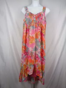 Vestido Floral Woman Within Talla Grande 1X Rosa Pastel Alto Bajo Sin Mangas Volantes - Imagen 1 de 11