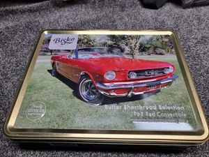 BISKO CLASSIC CARS COLLECTIBLE BISCUIT TIN 1965 Ford Convertible , Large & New - Picture 1 of 6