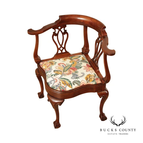 Southwood Chippendale Style Mahogany Ball and Claw Corner Chair Cover