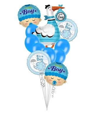 Ramo de globos con cabeza de cigüeña y bebé It's a Boy (11 globos) - Viva Party Foto 1 de 4