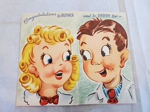 VTG Comics On Parade 5158 Congratulations Mother Daddy Baby Birth Slider Card - Picture 1 of 5