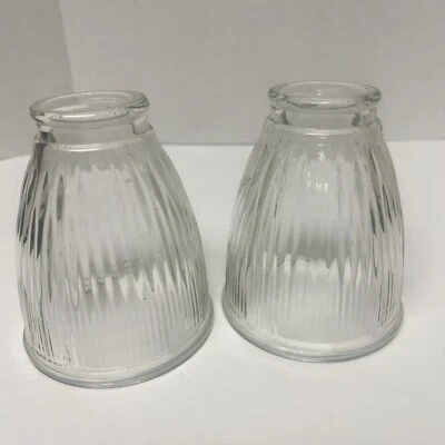 2 CLEAR RIBBED GLASS CEILING FAN SHADE 2" BASE 4" WIDE 5" LONG - Image 1 of 4