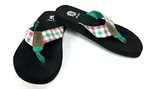 Yellow Box Girls Size 2 Thong Blue/green Plaid Sequins Sandals - Picture 1 of 4