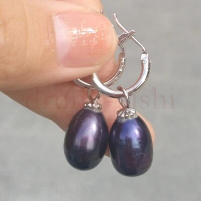 Preciosos Pendientes de Perlas Negras Barrocas Mar del Sur de 9-12 mm Oro Blanco 14k P Foto 1 de 4