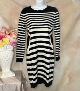 Calvin Klein Black & White Striped Knit Sweater Dress GUC Monochrome Mini - Picture 1 of 3