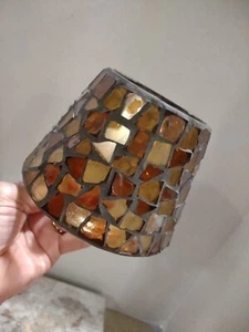 Home Interiors Amber Mosaic Glass Jar Candle Shade Yellows and Browns. Y1 - Picture 1 of 6