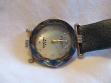 Quemex VIP Wristwatch Black Leather Buckle Band Silver Toned Water Resist