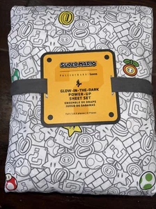 Pottery Barn Teens Super Mario Glow In The Dark Power Up Sheets Full New! - Picture 1 of 4