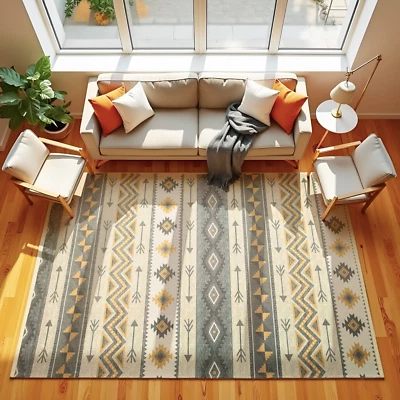 Bohemian Geometric Area Rug, Tribal Southwestern Carpet, Washable Soft Rug - Image 1 of 4