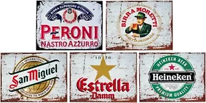 PUB SHED RUSTIC BEER LAGER VINTAGE MAN CAVE KITCHEN METAL TIN SIGN PLAQUE SET x5 - Picture 1 of 2