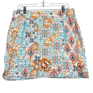 T by Talbots Everyday blau orange Stretch Pull On Skort Blumen Reißverschlusstaschen Gr. L - Bild 1 von 11